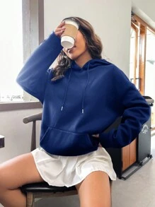 Floral & Slogan Graphic Drop Shoulder Hoodie - Royal Blue - View 2