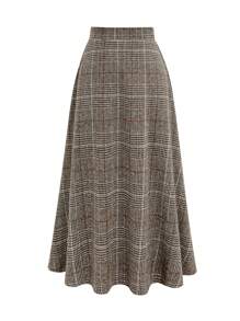 EARO French Retro Design High-End Fashion Versatile Plaid High-Waisted Pleated Elegant Commuter Skirt, Autumn/Winter New High-Waisted Slimming Distinctive Elegant Waist-Cinching Comfortable Woolen Plaid A-Line Flared Skirt