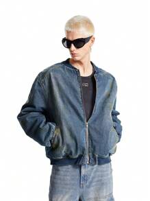 NEON BLANC 100% Cotton Men Street Style Washed Loose Denim Jacket