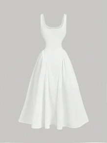 SHEIN MOD White Baroque Waistline Pleated Swing Tank Dress,Fall Dresses - White - View 2