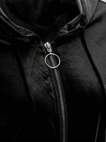 INAWLY 2pcs Women's Crystal Embellished Hooded Sweatshirt And Flared Pants Set Fall Cloth For Women - Black - View 4
