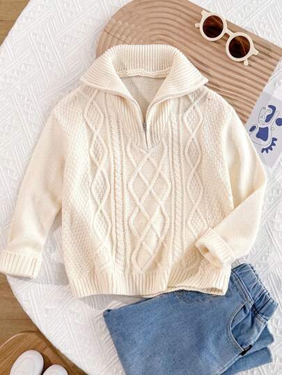 LMoss Kids LMoss 1pc Young Boys Casual Loose Fit Collared Half-Zip Sweatshirt, Suitable For School, Garden, Beach, Birthday, Baby Shower Party, Autumn & Winter