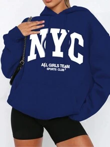 INAWLY Women's Letter Graphic Hooded Long Sleeve Sweatshirt,Long Sleeve Tops Pullover Fall - Royal Blue - View 3
