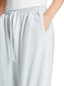 Manfinity VCAY Men's Street Style Cotton Knit Snow Flake Logo Embroidered Drawstring Loose Fit Sweatpants, Suitable For Autumn/Winter
