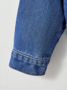 SHEIN Teen Boys Color Blocking Fluffy Collar Loose Denim Jacket