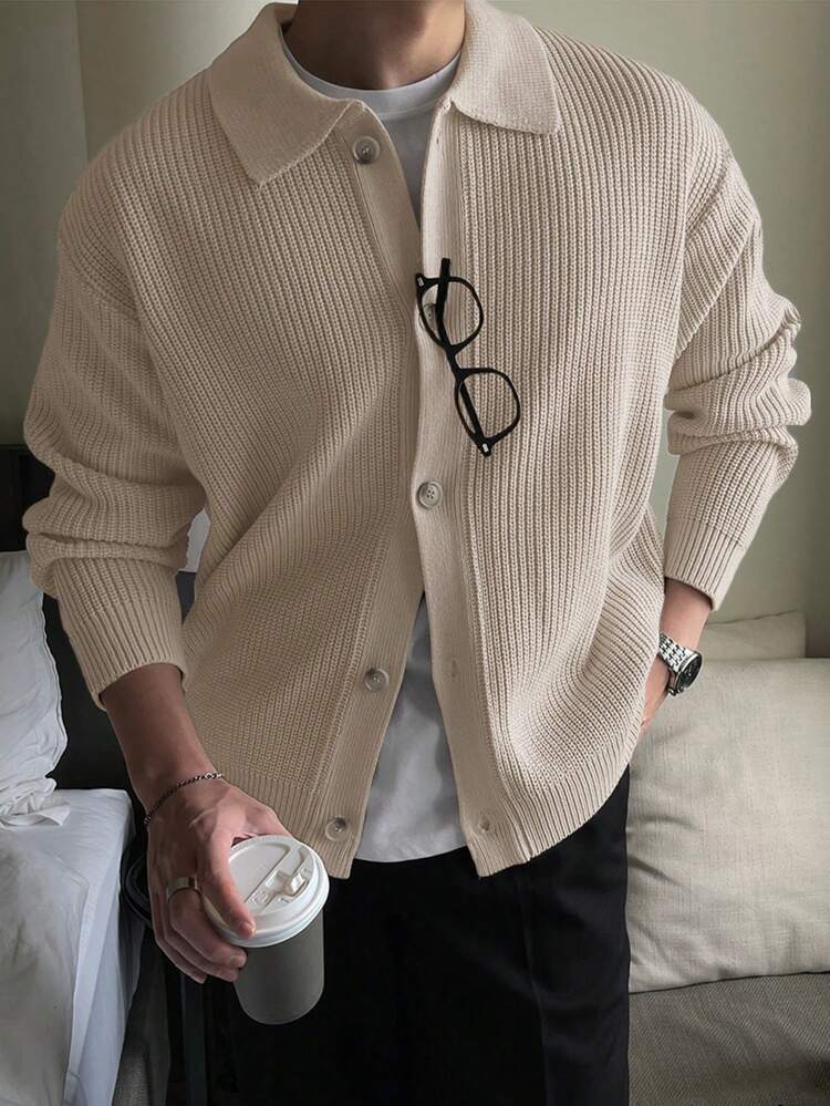 Men's Solid Color Loose Casual Open Cardigan Long Sleeve, Fall Jacket
