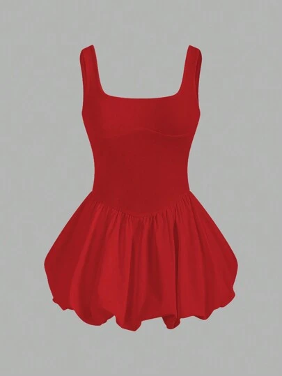 SHEIN ICON Vestido de tirantes ceñido con volante en el bajo