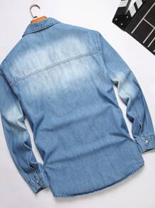 Manfinity Homme Men's Casual Washed Denim Shirt, Spring & Autumn - Blue - View 2