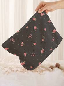 ROMWE Kawaii Floral Bow Printed Double-Sided Corduroy Cosmetic Bag