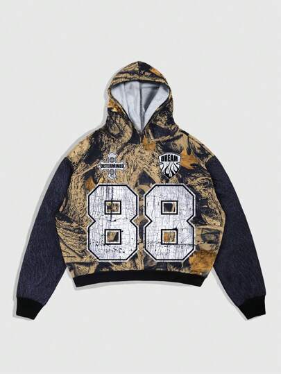 Street Life Men's Letter & Numeric Jersey Print Hoodie Pullover Sweatshirt