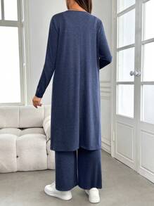 SHEIN 2 件套孕妇纯色吊带背心长袖上衣，秋冬季 - 藏蓝色 - 查看 2