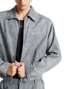 NEON BLANC Jaket Bomber Detroit Pria Model Street dengan Efek Denim Tenun Longgar Pendek dan Resleting, Cocok untuk Musim Gugur, Musim Dingin, Musim Semi, dan Aktivitas Luar Ruangan - MultiWarna - View 4