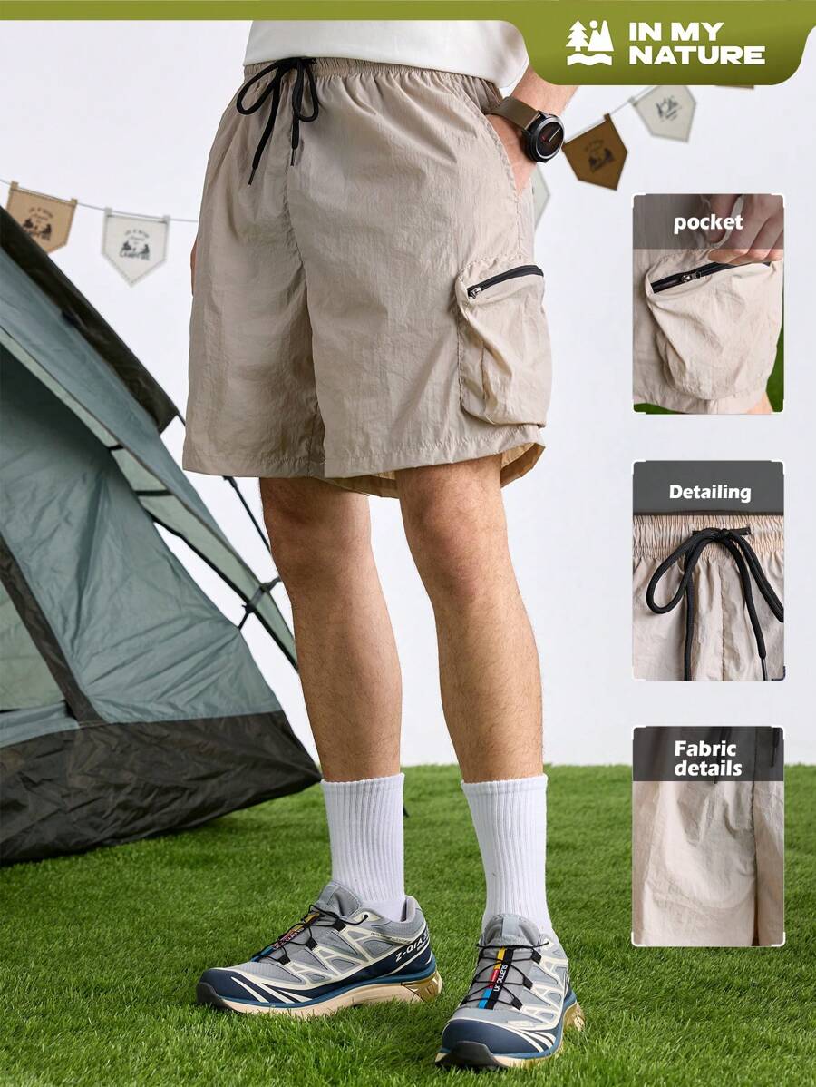 In My Nature Men's Drawstring Waist Zipper Pocket Loose Fit Shorts School - Grey - View 1