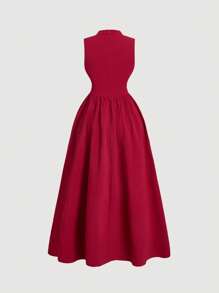 SHEIN MOD Robe rouge avec de multiples fronces et un nœud au milieu, festival, coquette, mariage - Rouge - Voir 2
