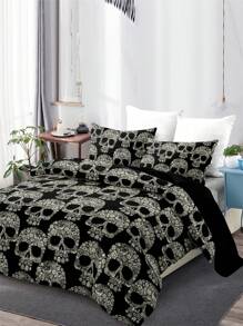 Fashionable Home Skull Print Duvet Cover Set - Black - View 2