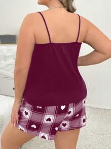 Plus Size Women's Heart Plaid Print Camisole And Shorts Pajama Set
