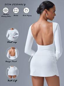 VARSIVA Women Solid Color Crewneck Long Sleeve Slim Fit Athletic T-Shirt - White - View 2