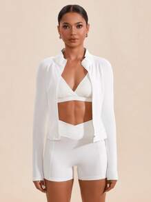 VARSITIE High Neck Long Sleeves Skinny Women Sports Sets - White - View 6