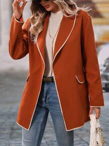 Chiquease Women Contrast Color Trimmed Long Sleeve Overcoat Fall Cloth For Women - Orange - View 4