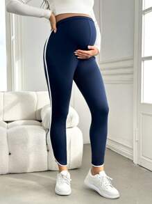 SHEIN سراويل ضيقة للأمهات طول الكاحل بخصر عالٍ قابل للتعديل، طرف منحني مع ربط تباين - متعدد الألوان - مشاهدة 12