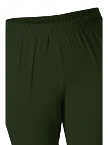 SHEIN LUNE 大码女式纯色松紧腰七分休闲裤 - 軍綠色 - 查看 3