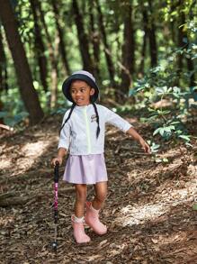 SHEIN Girls Outdoor Sports Hooded Jacket, Water-Resistant And Windproof For Hiking,Camping And Running, Autumn/Winter - White - View 4