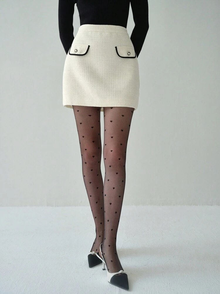 Autumn Romantic Retro Tweed Contrast Color Double Pockets Everyday Elegant Skirt