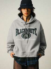 DAZY Sweatshirt Berkerudung Pria dengan Cetakan Huruf, Hoodie Musim Gugur - Grey - View 1