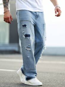 Manfinity LEGND Plus Size Men's Fashion Distressed Denim Jeans - Blue - View 7