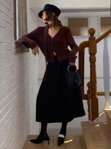 DAZY 1 Áo khoác cardigan nữ cổ chữ V tay dài buộc phía trước, áo khoác cardigan màu nâu cho nữ, quần áo mùa thu cho nữ - màu nâu - Xem 8