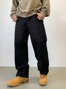 DAZY 男士纯色休闲宽松裤，秋季 - 黑色 - 查看 7