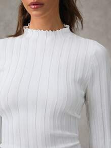 SHEIN BAE Women's Solid Crew Neck Long Sleeve Casual Sweater Fall Women Sweaters Fall Women Clothes Fall Tops Long Sleeves Woman Winter Women Clothes Fall Women Tops White Turtleneck Winter Tops Winter Clothes Long Sleeve Women Tops Halloween Sweater - White - View 6