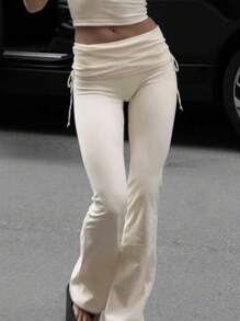 INAWLY Women's High Waist Pleated Flared Leg Trousers Fall Cloth For Women - Apricot - View 1