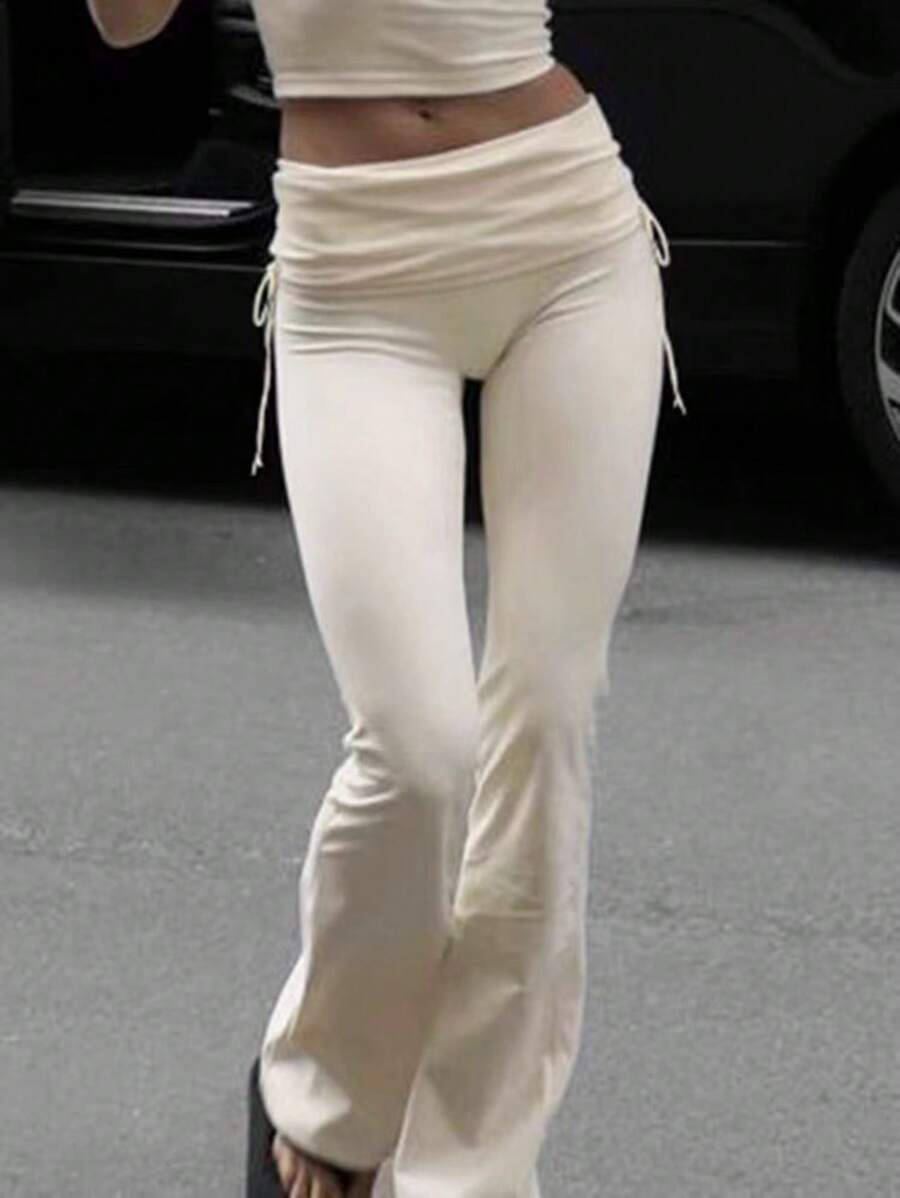 INAWLY Women's High Waist Pleated Flared Leg Trousers Fall Cloth For Women - Apricot - View 1