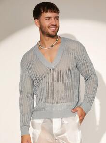 Manfinity Homme Jersey de punto de unicolor con diseño calado casual para hombre, primavera/otoño