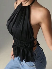 SHEIN EZwear Ladies' Solid Color Satin Halter Backless Camisole