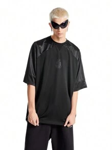 Manfinity VCAY Men's Casual Loose Hollow Number Print Patchwork Crew Neck Short Sleeve T-Shirt, Summer