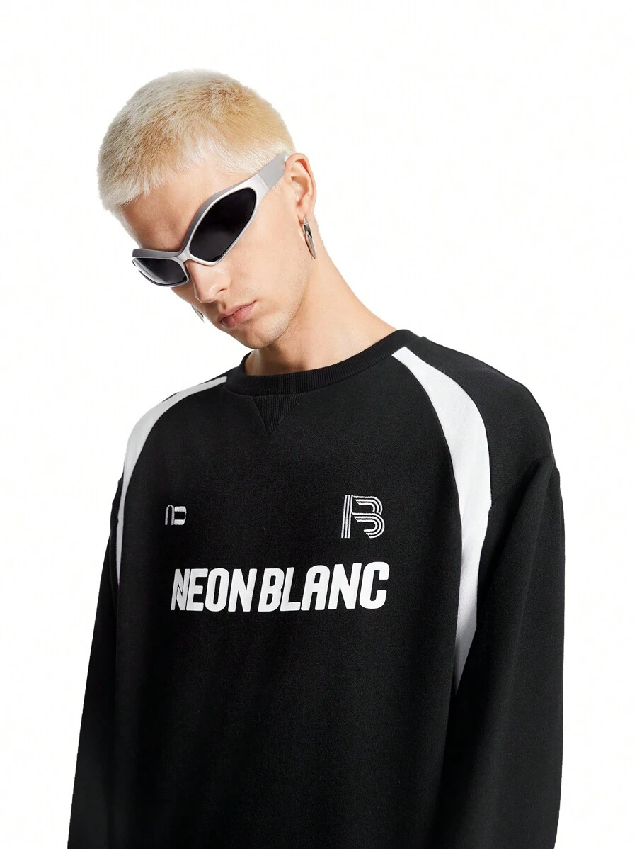 Manfinity VCAY 男士街头风格针织拼布套头衫，适合秋冬季 - 黑色 - 查看 1