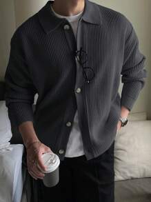 DAZY Men's Solid Color Loose Fit Casual Cardigan, Autumn Jacket