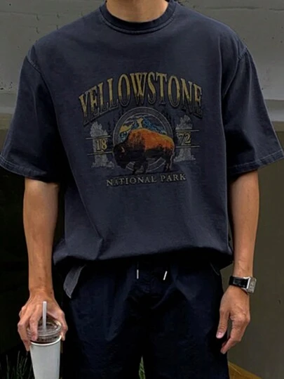 DAZY Men's Casual Letter Print Crew Neck Short Sleeve T-Shirt, Summer,Graphic Tees