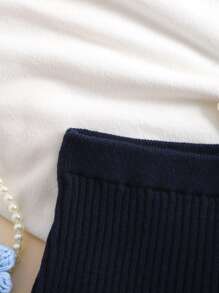 SHEIN Baby Girls Fashion Versatile Knitted Dress - Royal Blue - View 3