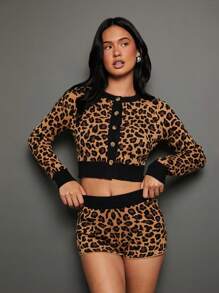 WESTFADE Cute Leopard Sweater Shorts - Brown - View 6