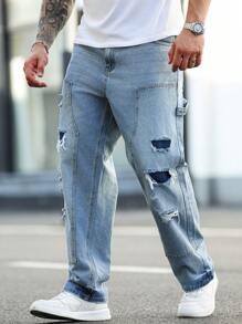 Manfinity LEGND Plus Size Men's Fashion Distressed Denim Jeans - Blue - View 1