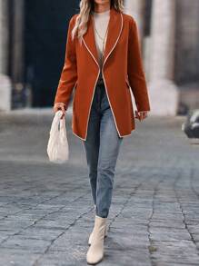 Chiquease Women Contrast Color Trimmed Long Sleeve Overcoat Fall Cloth For Women - Orange - View 3