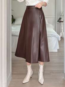 DAZY A-lijn effen PU-rok voor dames, herfstkleding