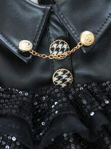 PETSIN 1pc Pet Black Sequin Patchwork Mini Skirt, Motorcycle Style Casual Dog Dress For Winter