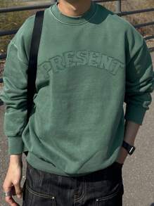 DAZY Sudadera con cuello redondo bordada con letras para hombre, otoño - Azul y blanco - Ver 1