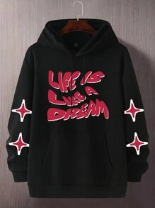 Manfinity Hypemode Áo hoodie rút dây in chữ cỡ lớn cho nam, mặc thường ngày - màu đen - Xem 5