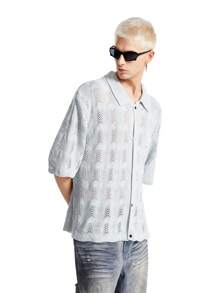 Manfinity VCAY Men Hollow-Out Short Sleeve Knitted Top - Grey - View 1