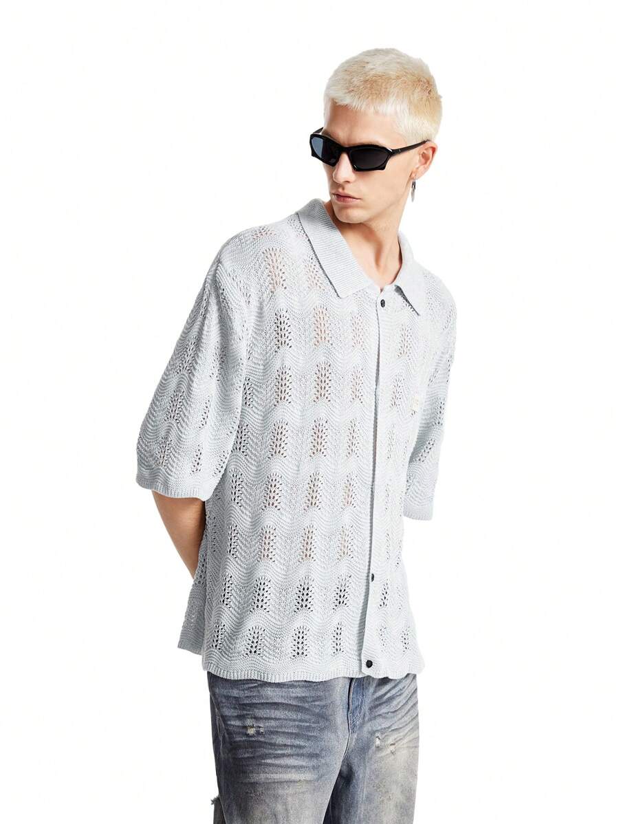 Manfinity VCAY Men Hollow-Out Short Sleeve Knitted Top - Grey - View 1
